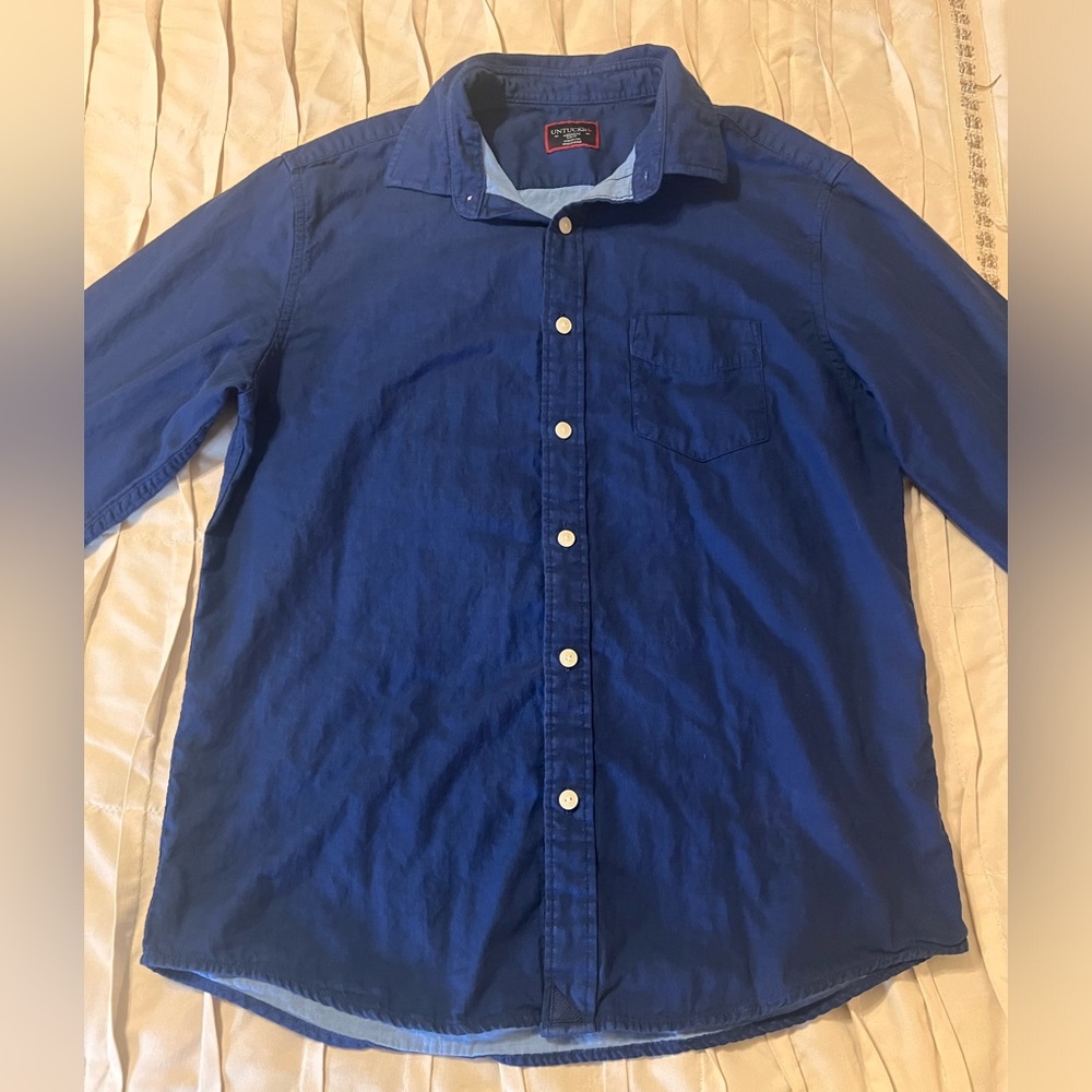 UNTUCKit Shirt Mens Size Medium Navy Blue Button Up Long Sleeve Quagliano Cotton